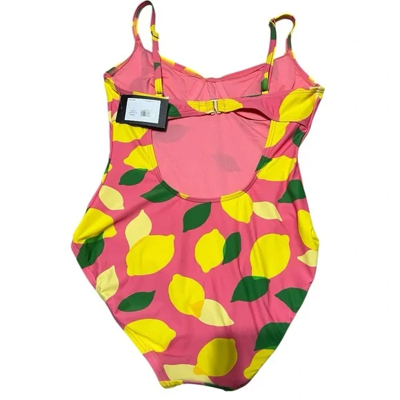 Kate Spade Bubble Gum Pink Lemon Print One Piece Swimsuit - Picture 2 of 3